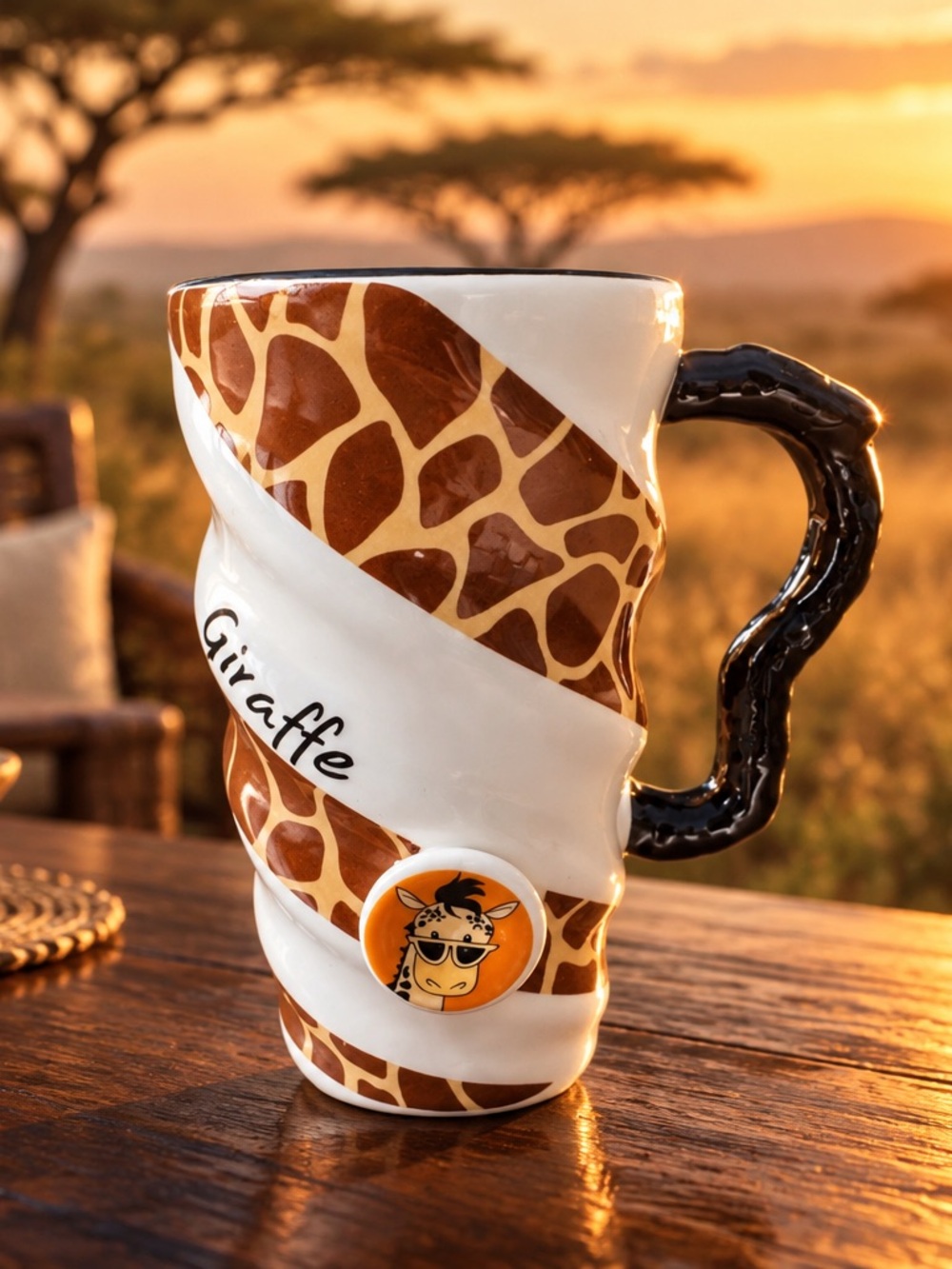 Giraffe Coffee Mug Hand painted 3D Ceramic Cup By Angelice 17 Oz